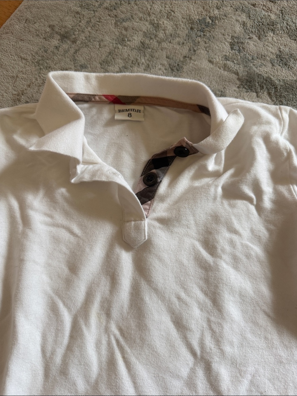 White Kids Polo Shirt with Plaid Trim